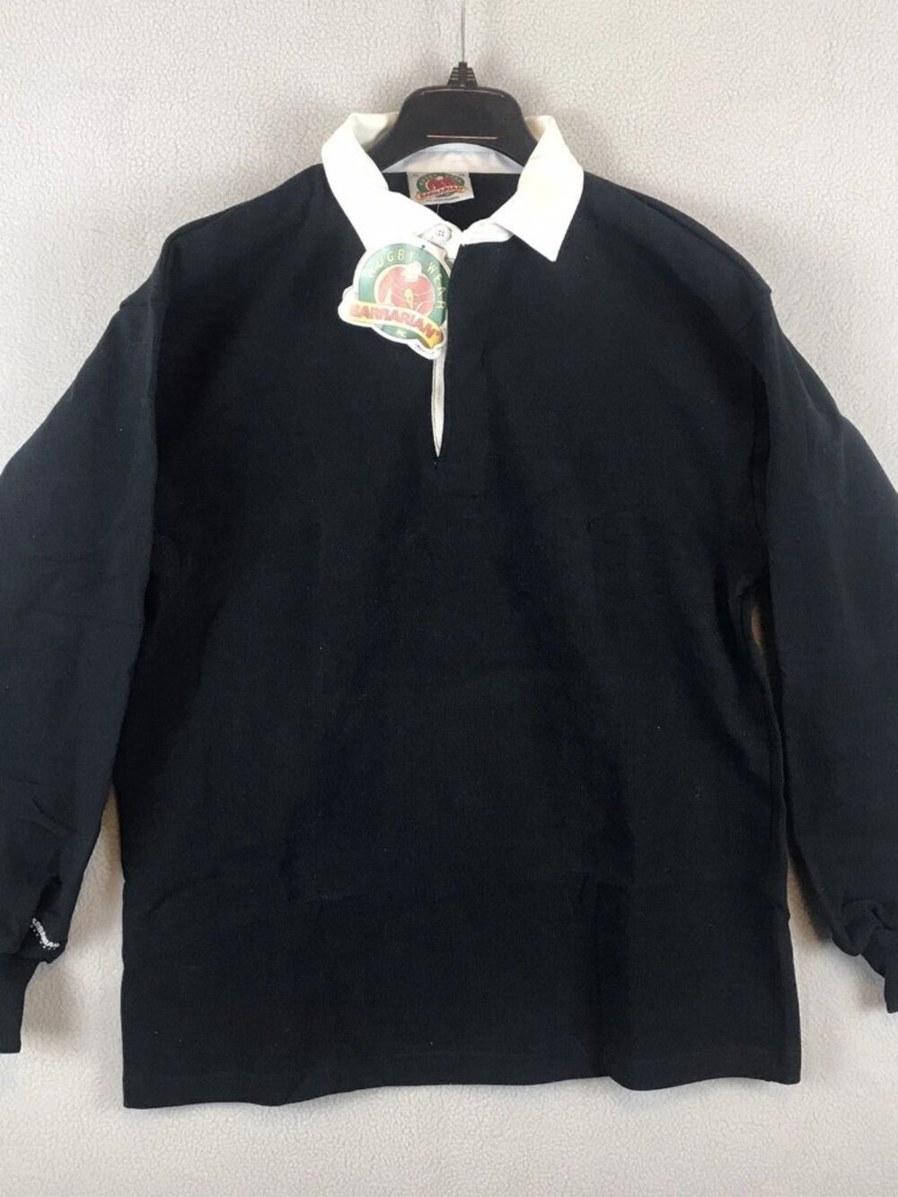 NEW Barbarian Rugby 12 oz Cotton Twill Size XL Long Sleeve Solid Black Polo